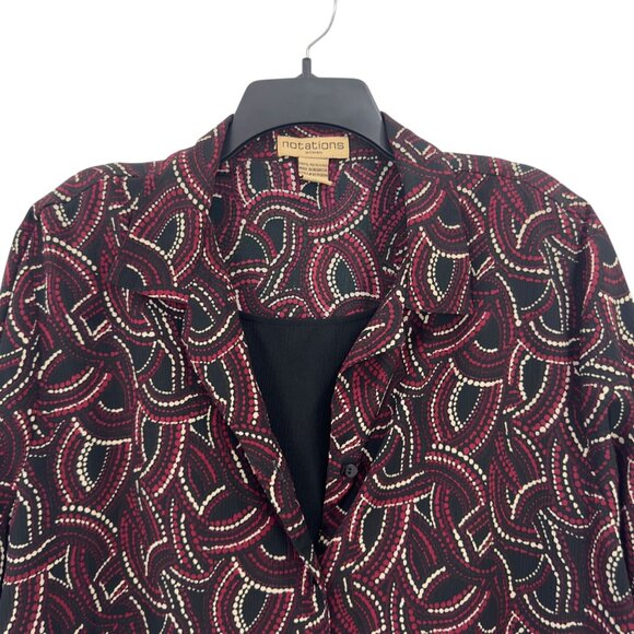 Notations Womans Black & Burgandy  Abstract Print Button-Up Blouse w/Tank Top - Picture 9 of 11